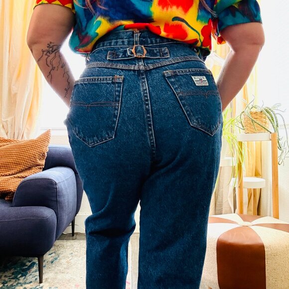 Vintage Denim 90s Enuf Buckle Back Straight Leg Blue Jeans | Size 29 X 30 - Picture 12 of 12